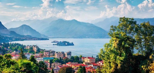 Aerial morning cityscape of Stresa town. Amazing summer view of © Andrew Mayovskyy - stock.adobe.c